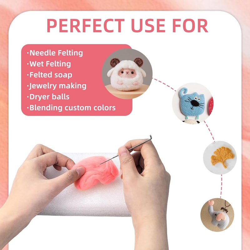 Flylin Needle Felting Wool, 10 Colors Wool Roving Yarn for Beginners and Wet Felting, 10g/Colour Fibre Wool Roving for DIY Craft/Spinning/Wall Hangings/Tapestry (Red Series) - Image 5